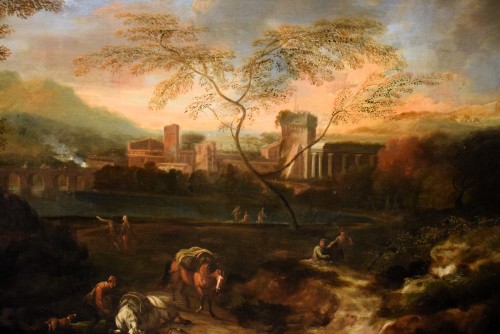 Louis XIV - Paysage idyllique au coucher du soleil - Atelier de Johann H. Roos (1631-1685)